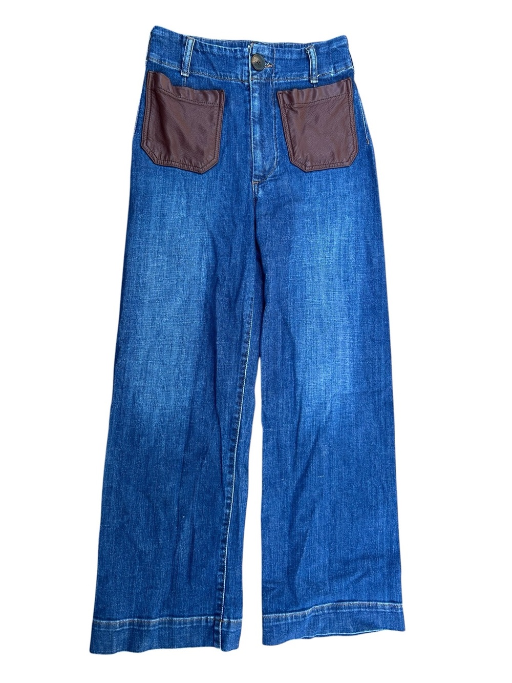 Maeve Women’s Colette Vegan-Leather Pocket High-Rise‎ Wide Leg Crop Jeans